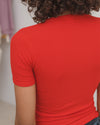 BASERANGE 25 Early Spring French Organic Cotton Hollow Heart Short Sleeve T-shirt BAS-TOHS-RB-SP25-MY RED